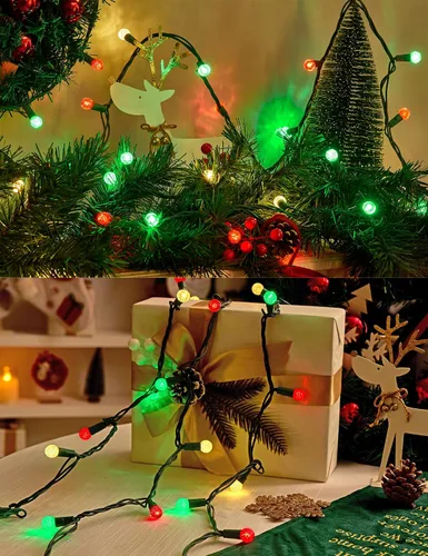 Miniatura 6 de BOHON - Luces de Navidad de 17 pies con 50 luces LED, luces de cadena facetadas G15 en rojo, blanco y verde para exteriores, enchufe, grado