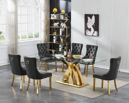 Miniatura 9 de Mesa de comedor de cristal para 6-8 personas, mesa rectangular de comedor de cocina de 70 pulgadas con tapa de vidrio templado y base de acero