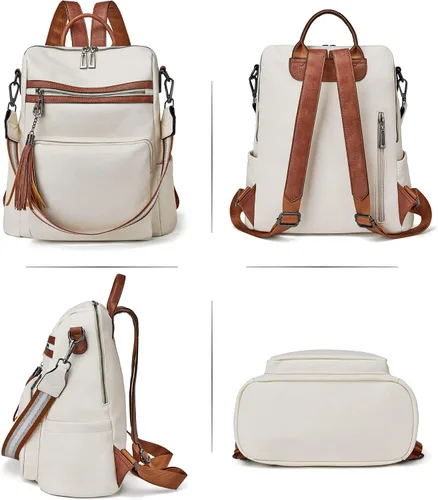 Miniatura 45 de OPAGE - Mochila de cuero para mujer, con borla de moda, bolso de hombro, mochila grande, bolsa de viaje, gris, L