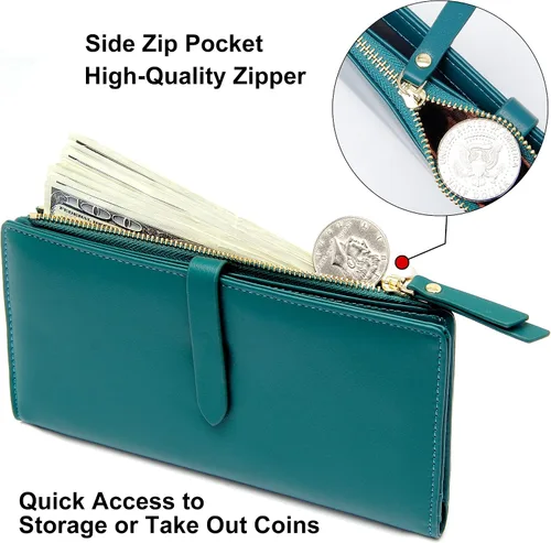 Miniatura 41 de Billeteras delgadas para mujer, tarjetero RFID plegable con bolsillo con cremallera, Mandala azul, Delgado