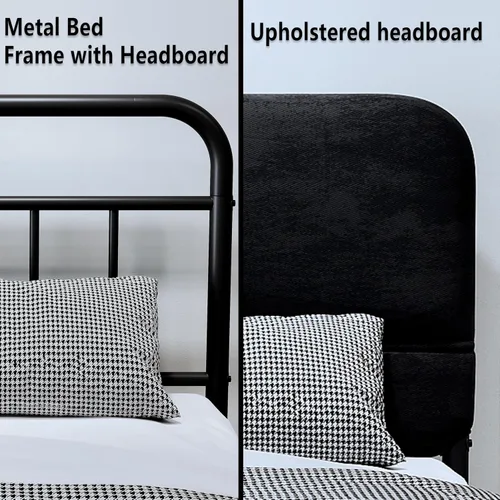 Miniatura 7 de Base de cama metálica de 14 pulgadas, tamaño matrimonial con cabecera tapizada, base de colchón resistente y de alta capacidad, fácil montaje,