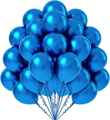 FOTIOMRG 50 globos azules metálicos, 12 pulgadas, decoraciones de fiesta de látex, calidad de helio para niños, graduación, bautizo, baby shower,