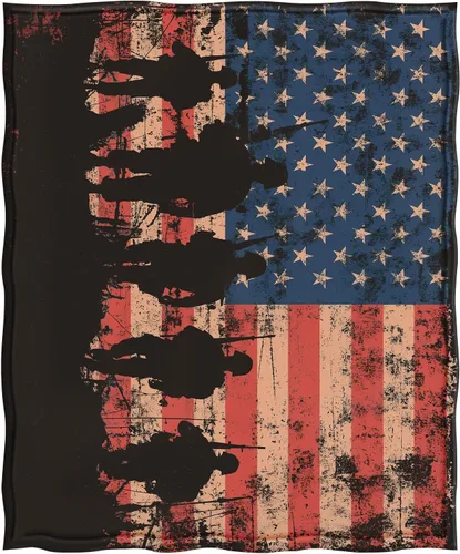 Miniatura 2 de Levens Manta de franela con silueta de soldado de la bandera estadounidense Grunge de 50 x 60 pulgadas, ultra suave, ligera, acogedora manta