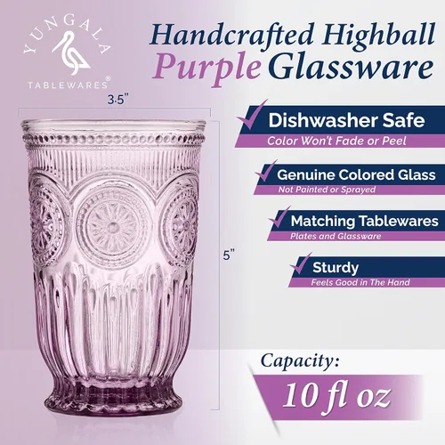 Miniatura 2 de Purple Highball Glasses - Juego de 6 vasos altos con diseño vintage único y un tono púrpura intenso. Cristalería apta para lavavajillas hecha