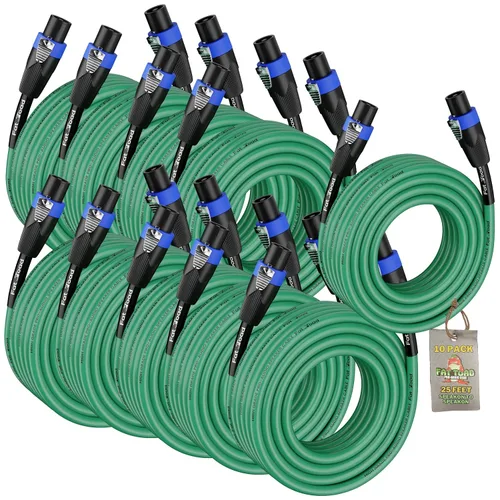 Miniatura 11 de Fat Toad Cables Speakon de 25 pies (Serie Twist-LockPRO), paquete de 2 cables de audio de cable verde de 12 AWG con conectores para cabina de DJ