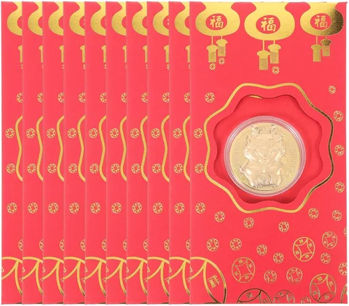 EXCEART Sobre rojo, 10 unidades de paquetes de dinero rojo chino 2024 con moneda dorada, dragón del zodiaco chino, año nuevo, lunar, Hong Bao para