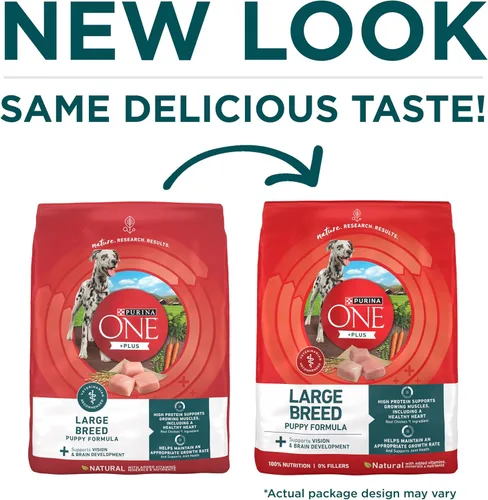 Miniatura 2 de Purina One Plus - Alimento seco para cachorros de raza grande con alto contenido en proteínas, apoyo al crecimiento, pollo real - bolsa de 31.1
