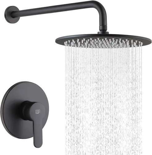 Miniatura 11 de Juego de grifo de ducha dorado cepillado de 10 pulgadas, cabezal de ducha de lluvia redondo y mango, sistema de ducha de lluvia para baño, accesorio