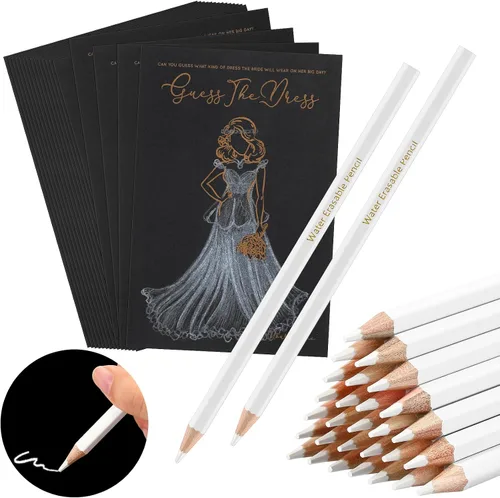 Fulmoon 30 juegos de Adivina el vestido, juegos de despedida de soltera para invitados, incluyen tarjetas de juegos de ducha de boda, lápices Negro