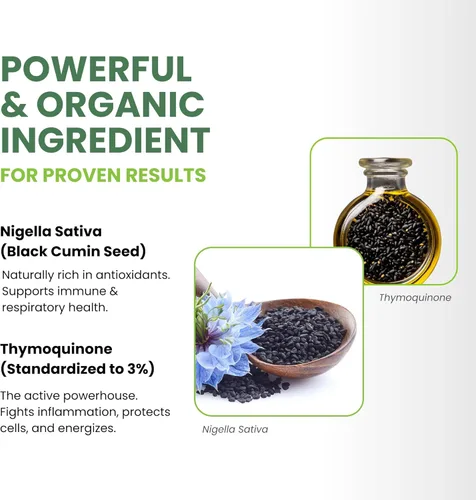 Miniatura 6 de Cápsulas de aceite de semilla negra prensado en frío orgánico para la piel, las articulaciones, la salud metabólica e inmune Nigella sativa pura