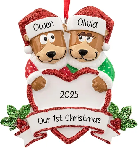 Miniatura 10 de Adorno de Navidad personalizado de familia de 5 con corazón de oso negro 2026 Padres e hijos personalizados para el árbol de Navidad Recuerdo
