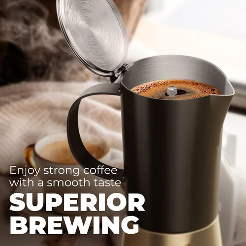 Miniatura 7 de Cafetera de acero inoxidable Moka Pot de 6 tazas (12 onzas líquidas), cafetera de estufa para inducción, estufas de gas y eléctricas, cafetera