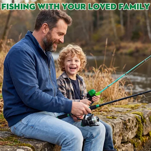 Miniatura 8 de Combo de caña de pescar familiar, 2 piezas portátil para padres e hijos, kit de pesca de viaje de 6.89 pies y 4.92 pies, carrete de pesca