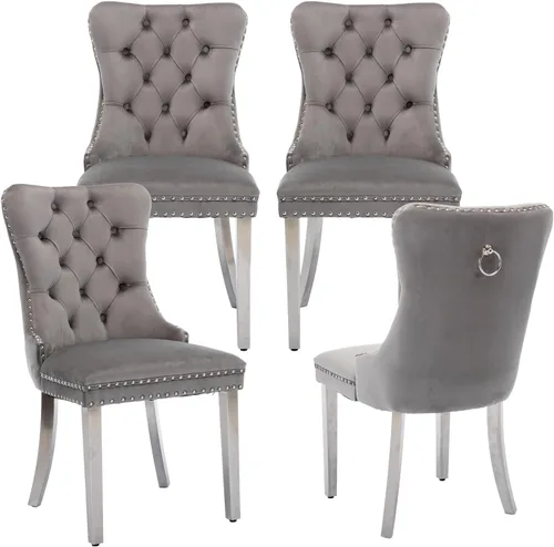 Miniatura 60 de LKTART Juego de 2 sillas de comedor de terciopelo, sillas de comedor copetudas con ribete de anillo de clavo, silla de comedor tapizada con patas