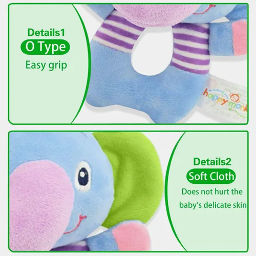 Miniatura 2 de Juguete de sonajero de elefante de peluche suave para bebés de más de 0 meses, juguete de agitación para recién nacidos, juguete de animal