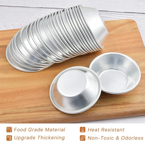 Miniatura 6 de Paquete de 25 moldes para tartas de huevo, moldes de postre para galletas, moldes pequeños de aluminio antiadherentes para tartas de hornear