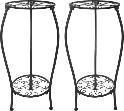 Miniatura 8 de Soporte de metal para plantas de 2 niveles para interiores y exteriores, estante alto para macetas, soporte de esquina estable a prueba de óxido