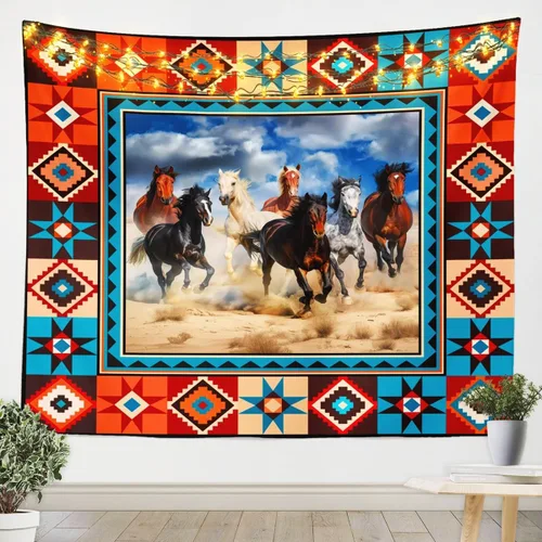Miniatura 15 de Tapiz de vaca de las tierras altas, tapices aztecas nativos del suroeste, animales de granja, arte exótico nórdico, atrapasueños, arte de pared