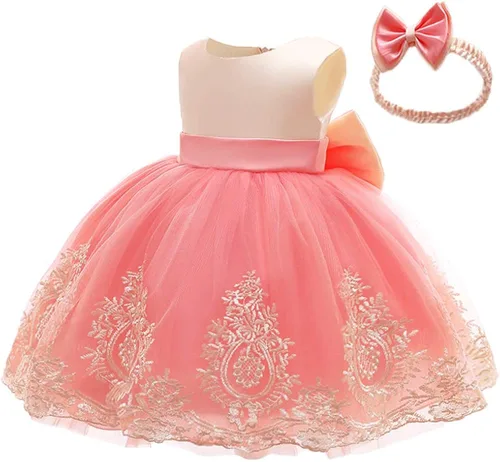 Miniatura 3 de CMMCHAAH - Vestidos de fiesta y concurso, con encaje y bordado, con lazo, tutú y diadema, para bebés y niñas, tallas 0-6T