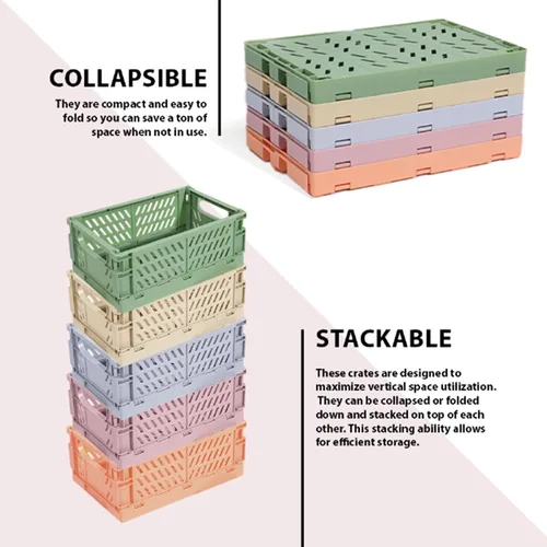 Miniatura 5 de monomono Paquete de 5 cestas de plástico para organizar, cajas plegables plegables para almacenamiento y organización, almacenamiento en el baño