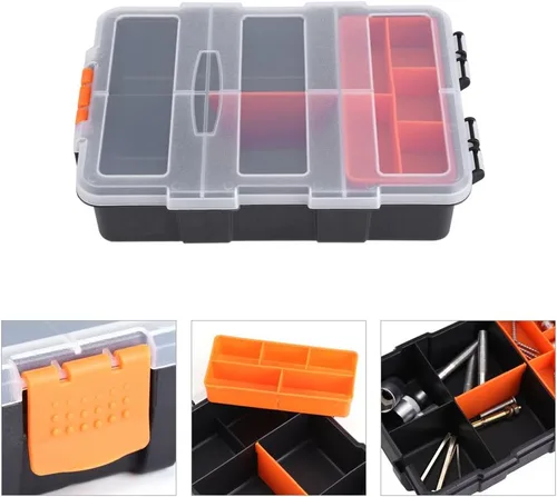 Miniatura 6 de Caja de almacenamiento de PP resistente con 11 compartimentos ranuras, estuche de almacenamiento de dos capas para tornillos, tuercas y pernos