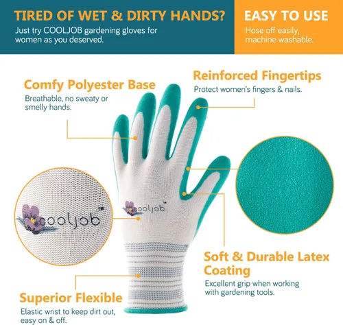 Miniatura 3 de COOLJOB Guantes de jardinería de goma a granel de tamaño mediano y guantes de trabajo a prueba de espinas, 7 pares en total
