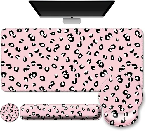 Miniatura 11 de Alfombrilla para mouse + alfombrilla de escritorio + reposamuñecas para teclado + posavasos 4 en 1, bonita alfombrilla de mouse ergonómica grande