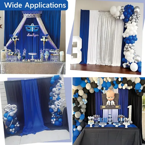 Miniatura 339 de Cortina de fondo de 20 pies × 8 pies sin arrugas azul bebé para fiesta de cumpleaños de niño, 4 paneles de 5 × 8 pies de poliéster azul suave