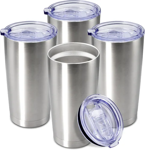 Miniatura 25 de Vaso de viaje de café de 20 onzas a granel con tapa, acero inoxidable de doble pared aislada al vacío, tazas con recubrimiento en polvo, para Rosa