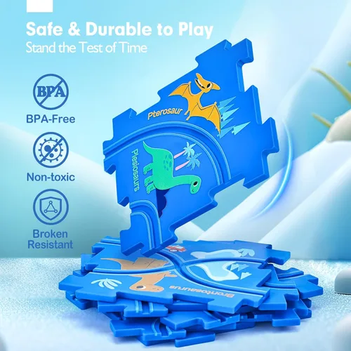 Miniatura 8 de hahaland Puzzle Racer Juego de Pista de Coches para Niños - Tamaño Más Grande de 5x5 Pulgadas de Cada Pieza, Juguetes para Edades 3-4, para Niños