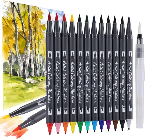TOSHARE Marcadores de acuarela mezclables de 12 colores para adultos 2026 bolígrafos profesionales de doble punta con 1 pincel de agua, bolígrafos