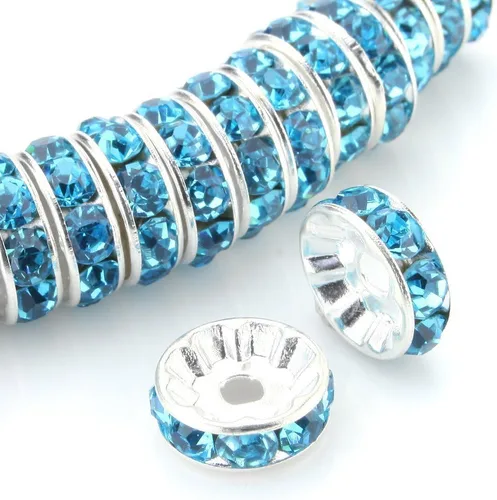 Miniatura 43 de RUBYCA - 100 unidades de espaciadores redondos y ondulados de cristal checo de alta calidad en tono plateado, Cristal, 10mm