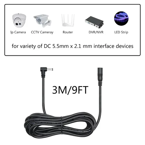 Miniatura 6 de Cable de extensión de alimentación de 9 pies - 0.217 in x 0.083 in, 18AWG, ángulo recto de 90 grados DC 5521 macho a hembra, cable de alimentación