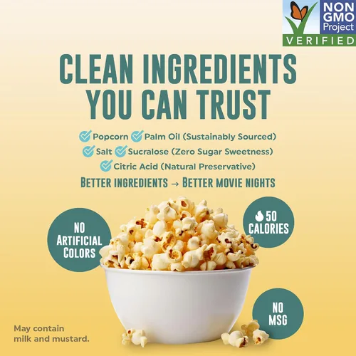 Miniatura 4 de POPFULLY Palomitas 94% libres de grasa totalmente explotadas, bolsas para compartir, sabor a mantequilla ligera, gran explosión, bolsas