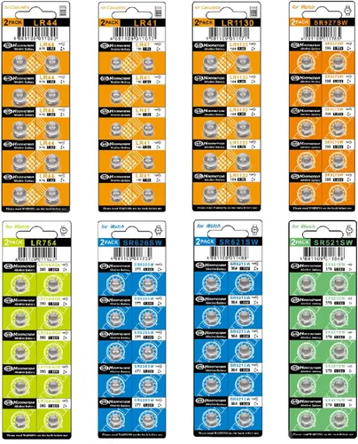 Baterías para Reloj 80PCS - AG0, AG1, AG3, AG4, AG5, AG7, AG10, AG13, Pilas Alcalinas de 1.5V LR41 LR44 surtidas de botón tipo moneda