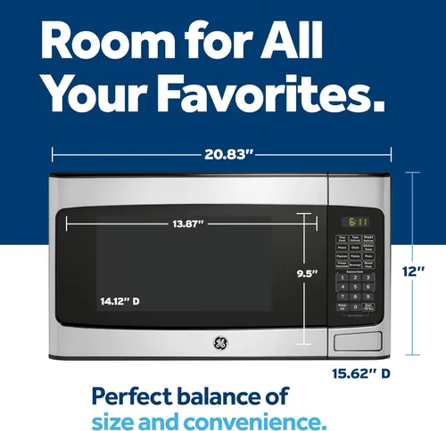 Miniatura 4 de GE Horno microondas para encimera, compacto de 1.1 pies cúbicos, capacidad de 950 vatios, 6 ajustes de cocción automática, tecnología de bloqueo
