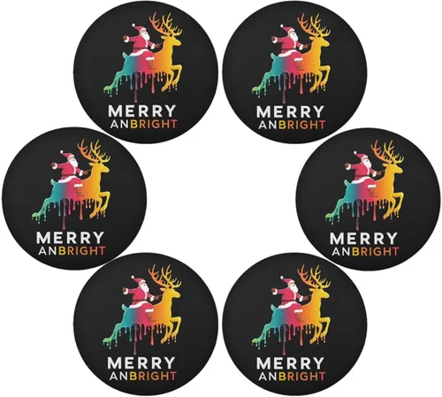 Drip Deer Christmas Santa Round Farmhouse placemats Dinner Reversible placemats individuales para mesa de comedor 15.4x15.4in Set of 6