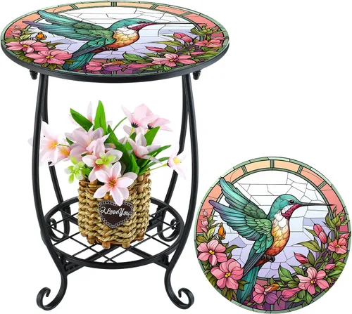 Miniatura 31 de Cinnvoice Mesa auxiliar redonda para exteriores, mosaico pequeño, decoración de patio, planta interior, mesa de té para patio, porche, jardín, sala