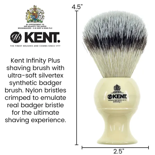 Miniatura 2 de Kent Infinity Plus - Brocha de afeitar con brocha sintética de tejón Silvertext ultra suave, cepillo de espuma y afeitado perfecto hecho para crema