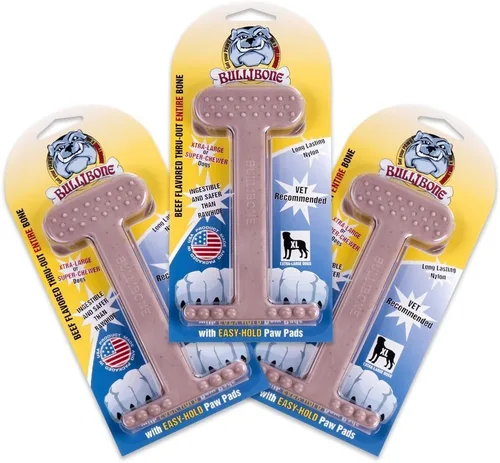 Miniatura 14 de Bullibone Juguete masticable de nailon para perros masticadores agresivos, hueso de higiene dental con sabor a tocino, juguetes duraderos