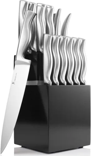 Kangdelun Juego de cuchillos de cocina ultra afilados de 15 piezas con bloque de madera