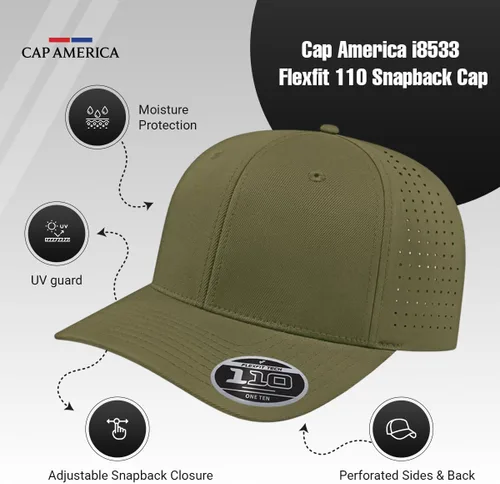 Miniatura 5 de Cap America i8533 Flexfit 110 Gorra Snapback Perforada de Rendimiento de Perfil Medio de 6 Paneles con Protección UV y Snapback Ajustable