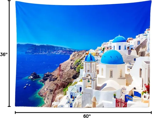 Miniatura 8 de Telón de fondo de tela para fotos de Grecia, Isla Santorini, Oia, Village, fondo de fotografía de Grecia para decoraciones de fiesta temática