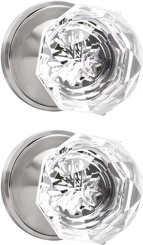 Miniatura 7 de Perillas de puerta de paso de níquel satinado, perilla de puerta de vidrio transparente interior, pomo de puerta de cristal sin llave con cerradura