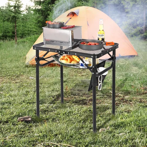 Miniatura 9 de RedSwing Mesa plegable para parrilla, mesa de aluminio ligera de altura ajustable con escritorio de malla y bolsa de malla para acampar al aire Negro