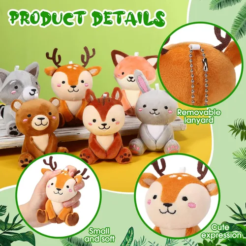 Miniatura 3 de Aoriher 6 piezas de mini animales del bosque, regalo de 4 pulgadas, lindo oso, conejo, ardilla, mapache, llavero de peluche para ducha, fiesta