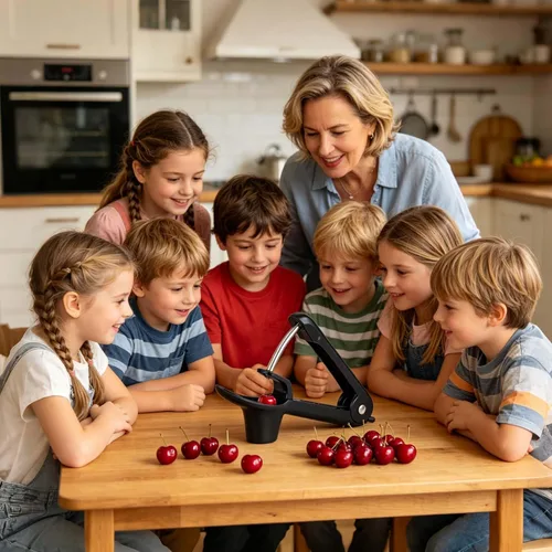 Miniatura 5 de Cherry Pitter, herramienta de acero inoxidable resistente para descorazonadores de aceitunas y cerezas con diseño de bloqueo que ahorra espacio
