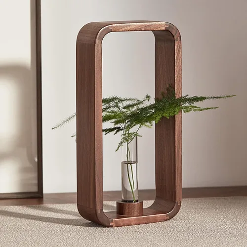 Miniatura 3 de Transprent - Jarrón de vidrio, tubo de ensayo, soporte para plantas hidrofílicas, marco de madera de nogal, soporte de flores, mesa de jardín
