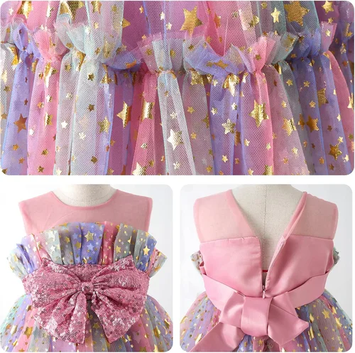 Miniatura 6 de Miipat Vestido de niña de flores para bebé, boda, fiesta, tul, princesa, vestido de baile, vestido formal con lazo para la cabeza