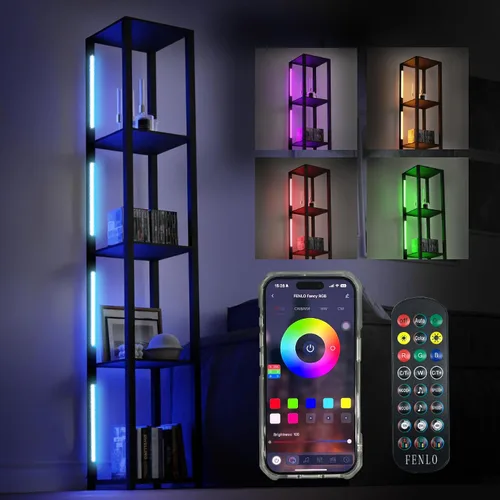 Miniatura 10 de FENLO Fancy Plus Estante de piso de 64 pulgadas para exhibición de curiosidades, con lámparas de luz LED regulables, esquinero resistente y con Negro
